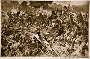 أقاليم بريطانية مقنعين تتهم الخنادق الألمانية في لوس ، 25 سبتمبر 1915 ، 1914-1919 بواسطة مدرسة اللغة الإنجليزية