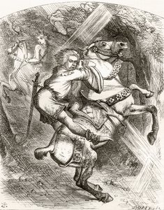 رسم توضيحي بعد J. Tenniel عن قصيدة "تحذير Blasphemer" ، من "The Ingoldsby Legends or Mirth and Marvels" ، بقلم توماس إنغولدسبي ، نُشر عام 1865 بواسطة مدرسة اللغة الإنجليزية