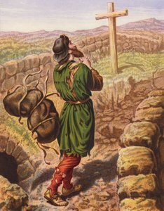 رسم توضيحي لكتاب "تقدم الحاج" لجون بونيان (طباعة حجرية ملونة) بواسطة مدرسة اللغة الإنجليزية