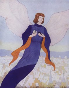 رسم توضيحي لكتاب "الأمير السعيد" لأوسكار وايلد (طباعة حجرية ملونة) بواسطة مدرسة اللغة الإنجليزية