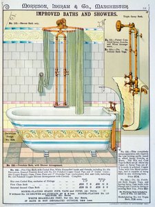 حمامات وزخات محسنة من كتالوج الأدوات الصحية التي تنتجها Morrison، Ingram & Co. ، مانشستر ، تم نشرها عام 1890 بواسطة مدرسة اللغة الإنجليزية
