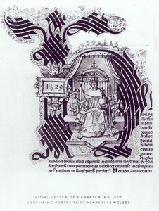 خطاب مبدئي لميثاق يحتوي على صور لهنري الثامن و Wolsey ، 1529 بواسطة مدرسة اللغة الإنجليزية