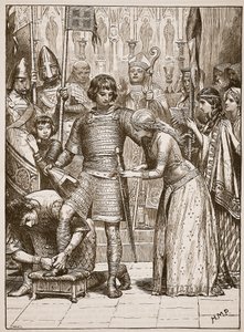 البدء في ترتيب الفروسية ، رسم توضيحي من Cassells Illustrated History of England (sepia photo) بواسطة مدرسة اللغة الإنجليزية