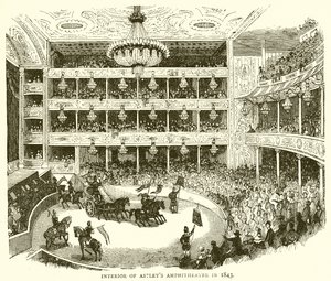 داخل مدرج Astleys في عام 1843 بواسطة مدرسة اللغة الإنجليزية