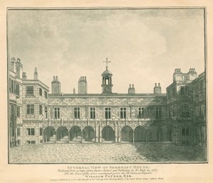 المنظر الداخلي سومرست هاوس ، ستراند ، لندن ؛ بناء على طباعة رسمها W Moss عام 1777 بواسطة مدرسة اللغة الإنجليزية