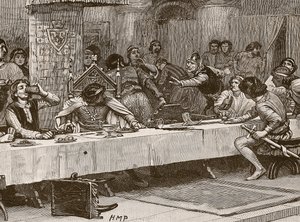 مقاطعة عشاء عيد الميلاد Balliols عيد الميلاد ، التوضيح من Cassells Illustrated تاريخ إنجلترا (صورة بني داكن) بواسطة مدرسة اللغة الإنجليزية