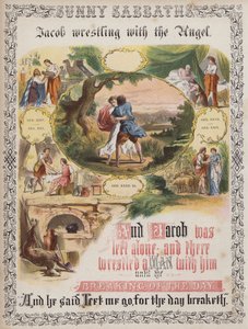 Jacob wrestling with the Angel (coloured engraving) بواسطة مدرسة اللغة الإنجليزية