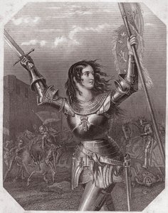 جان دارك (مأساة هنري السادس في خمسة أعمال) - في - "" Galerie des femmes de Shakespeare ، مجموعة من خمسة وأربعين صورة جادة للفنانين الأوائل في لندن ، تم إثرائها بالإشعارات النقدية والأدبية "" حوالي عام 1838 - من " معرض صور س بواسطة مدرسة اللغة الإنجليزية