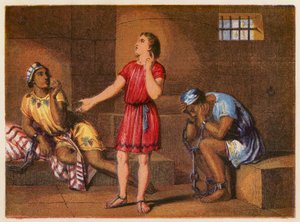 يوسف في السجن (طباعة حجرية ملونة) بواسطة مدرسة اللغة الإنجليزية