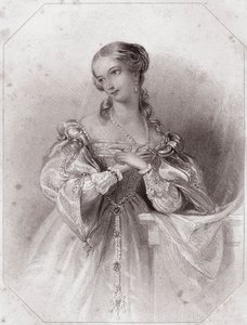 جولييت (روميو وجولييت - روميو وجولييت) في - "" Galerie des femmes de Shakespeare ، مجموعة من خمسة وأربعين صورة جادة للفنانين الأوائل في لندن ، غنية بالإشعارات النقدية والأدبية "" حوالي عام 1838 - من "" معرض النساء س بواسطة مدرسة اللغة الإنجليزية