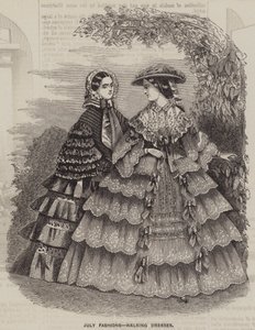 July Fashions, Walking Dresses (engraving) بواسطة مدرسة اللغة الإنجليزية