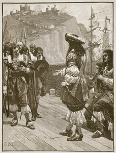 هبوط تشارلز الثاني في دوفر ، 26 مايو 1660 ، رسم توضيحي من Cassells Illustrated History of England (sepia photo) بواسطة مدرسة اللغة الإنجليزية