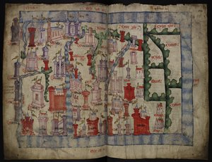 Lansdowne 204 ff.225v & 226 خريطة اسكتلندا بقلم جون هاردينج ، حوالي 1450 (حبر وحرارة على ورق برشمان) بواسطة مدرسة اللغة الإنجليزية