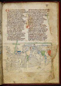 Lansdowne 782 f.27r معركة بين الفرسان الخياليين ، من "Chanson d