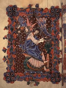 Lat 14782 f.16v سانت ماثيو يكتب إنجيله ، حوالي 1080 (ورق) بواسطة مدرسة اللغة الإنجليزية