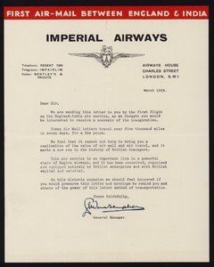 Launch of the first air-mail service between England and India by Imperial Airways in March 1929 (litho) بواسطة مدرسة اللغة الإنجليزية