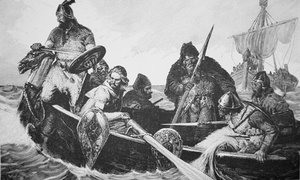 Leif Ericson discovers the shore of Vinland the Good, probably Newfoundland (engraving) بواسطة مدرسة اللغة الإنجليزية