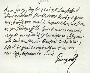 رسالة من جورج الثاني إلى دوق نيوكاسل ، 1759 ، نُشرت في "ساعة الترفيه" ، 1891 بواسطة مدرسة اللغة الإنجليزية
