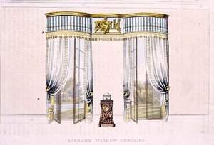 ستائر نافذة المكتبة ، اللوحة 106 من مستودع الفنون في أكرمان ، نُشرت عام 1819 (لون ليثو) بواسطة مدرسة اللغة الإنجليزية