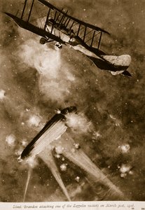 الكذب. هاجم براندون أحد غزاة زيبلين في 31 مارس 1916 ، 1914-1919 بواسطة مدرسة اللغة الإنجليزية