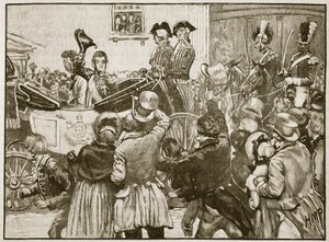اللورد أنجلسي يغادر أيرلندا ، كينغستاون ، 1828 ، رسم توضيحي من كاسيلس مصور تاريخ إنجلترا (صورة بني داكن) بواسطة مدرسة اللغة الإنجليزية