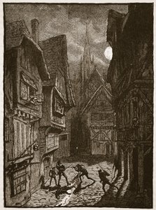اللورد جراي وأتباعه يهاجمون إيرل ساوثامبتون ، رسم توضيحي من Cassells Illustrated History of England (sepia photo) بواسطة مدرسة اللغة الإنجليزية