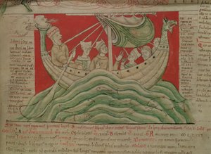 MS CCC 157 ، ص 383 ، الرؤى التي حلم بها الملك هنري الأول في نورماندي عام 1130 ، من Worcester Chronicle ، c.1130-40 (رق) (تفاصيل 95507) بواسطة مدرسة اللغة الإنجليزية