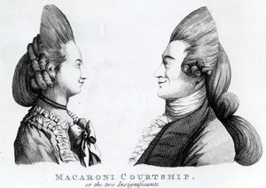 مغازلة المعكرونة ، أو اثنين غير مهمين ، نشره M. Darly ، 1772 (mezzotint) بواسطة مدرسة اللغة الإنجليزية