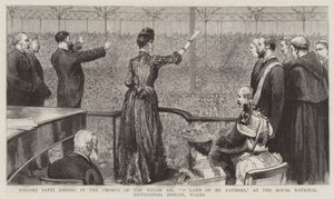 Madame Patti joining in the Chorus of the Welsh Air, "O Land of My Fathers", at the Royal National Eisteddfod, Brecon, Wales (engraving) بواسطة مدرسة اللغة الإنجليزية