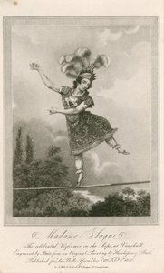 مدام ساكي ، المؤدية المشهورة على الحبل في حدائق فوكسهول ، لندن بواسطة مدرسة اللغة الإنجليزية