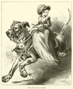 Mademoiselle Minie تركب على كلبها (نقش) بواسطة مدرسة اللغة الإنجليزية