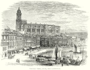 ملقة - الميناء والرصيف والكاتدرائية (نقش) بواسطة مدرسة اللغة الإنجليزية