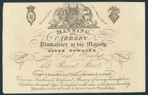 Manning ، أواخر Carnery ، plumassier ، بطاقة تجارية بواسطة مدرسة اللغة الإنجليزية