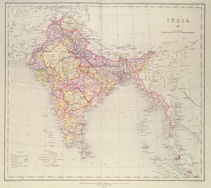 خريطة الهند ، المنشورة تحت إشراف العقيد HR Thuillier ، RE ، مساح عام في الهند ، 1882