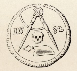 ختم ماسوني للنجارين في Maestricht ، بتاريخ 1682 ، من "تاريخ الماسونية ، المجلد الثاني" ، نشره توماس سي جاك ، لندن ، 1883 بواسطة مدرسة اللغة الإنجليزية