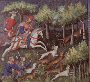 الأرستقراطيون في العصور الوسطى يصطادون الثعالب (تمبرا على ورق) بواسطة مدرسة اللغة الإنجليزية