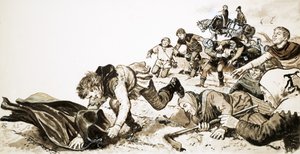 رجال Haxey يطاردون غطاء الحرير للسيدة de Mowbray بواسطة مدرسة اللغة الإنجليزية
