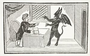 يأتي Mephistopheles إلى منزل الأطباء ، وهو رسم توضيحي من كتب Chap للقرن الثامن عشر بقلم John Ashton ، الحانة. 1882 بواسطة مدرسة اللغة الإنجليزية