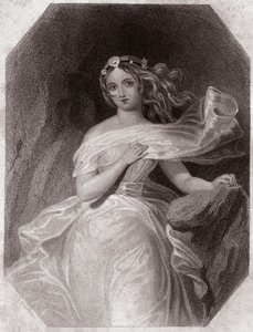 Miranda (The Tempest - La Tempete) في - "" Galerie des femmes de Shakespeare ، مجموعة من خمسة وأربعين صورة جادة من قبل الفنانين الأوائل في لندن ، تم إثرائها بالإشعارات النقدية والأدبية "" حوالي عام 1838 - من "" معرض النساء شكسبير ، بواسطة مدرسة اللغة الإنجليزية