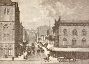 شارع مونتغمري، سان فرانسيسكو في ثمانينات القرن التاسع عشر (ليثو) بواسطة مدرسة اللغة الإنجليزية
