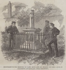 نصب تذكاري لذكرى الكابتن بويد وستة بحارة من HMS Ajax ، في Monkstown Churchyard ، بالقرب من Kingstown (نقش) بواسطة مدرسة اللغة الإنجليزية