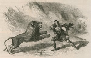 السيد كروكيت ، تامر الأسد ، يؤدي مع أسوده في مسرح Astleys ، لندن بواسطة مدرسة اللغة الإنجليزية