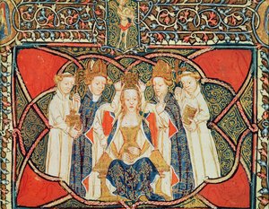 السيدة 197 f.19v تتويج ملكة من Liber Regalis بواسطة مدرسة اللغة الإنجليزية
