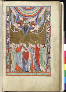 السيدة هنتر 229 f.14r الصعود، من سفر المزامير هانتيري، c.1170 (قلم وحبر ودرجة حرارة على الرق) بواسطة مدرسة اللغة الإنجليزية