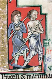 Ms Hunter 229 f.4r Mowing ، من Hunterian Psalter ، c.1170 (قلم وحبر وتمبرا على ورق) (التفاصيل) بواسطة مدرسة اللغة الإنجليزية