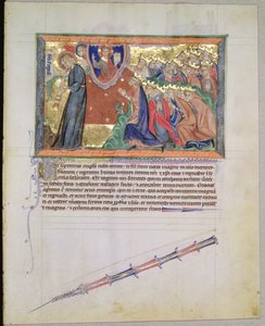 السيدة LA 139-Lisboa fol.28 الملاك السابع ينفخ في بوقه و 24 حكمًا يعبدون الله ، من نهاية العالم في غولبنكيان ، c.1265-70 بواسطة مدرسة اللغة الإنجليزية