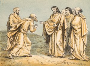 أحضر نثنائيل إلى يسوع (نقش ملون) بواسطة مدرسة اللغة الإنجليزية