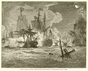 العمل البحري بين البريطانيين والفرنسيين في طرق بونديشيري ، 1758 بواسطة مدرسة اللغة الإنجليزية
