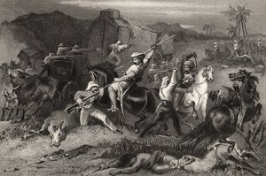 Night Sortie والهجوم على عربات الأمتعة ، من `` تاريخ التمرد الهندي &39;&39; المنشور عام 1858 بواسطة مدرسة اللغة الإنجليزية