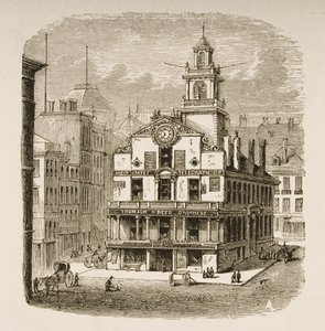 أولد ستيت هاوس ، بوسطن ، في عام 1870 ، من "الصور الأمريكية" التي نشرتها جمعية المسالك الدينية ، 1876 بواسطة مدرسة اللغة الإنجليزية